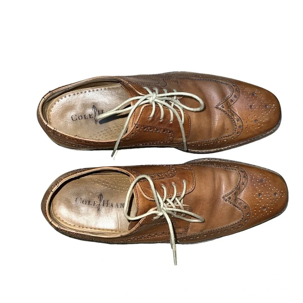 Cole Haan Wingtip Oxford Mens 9 M Tan Leather Brogue Dress Shoes C09303